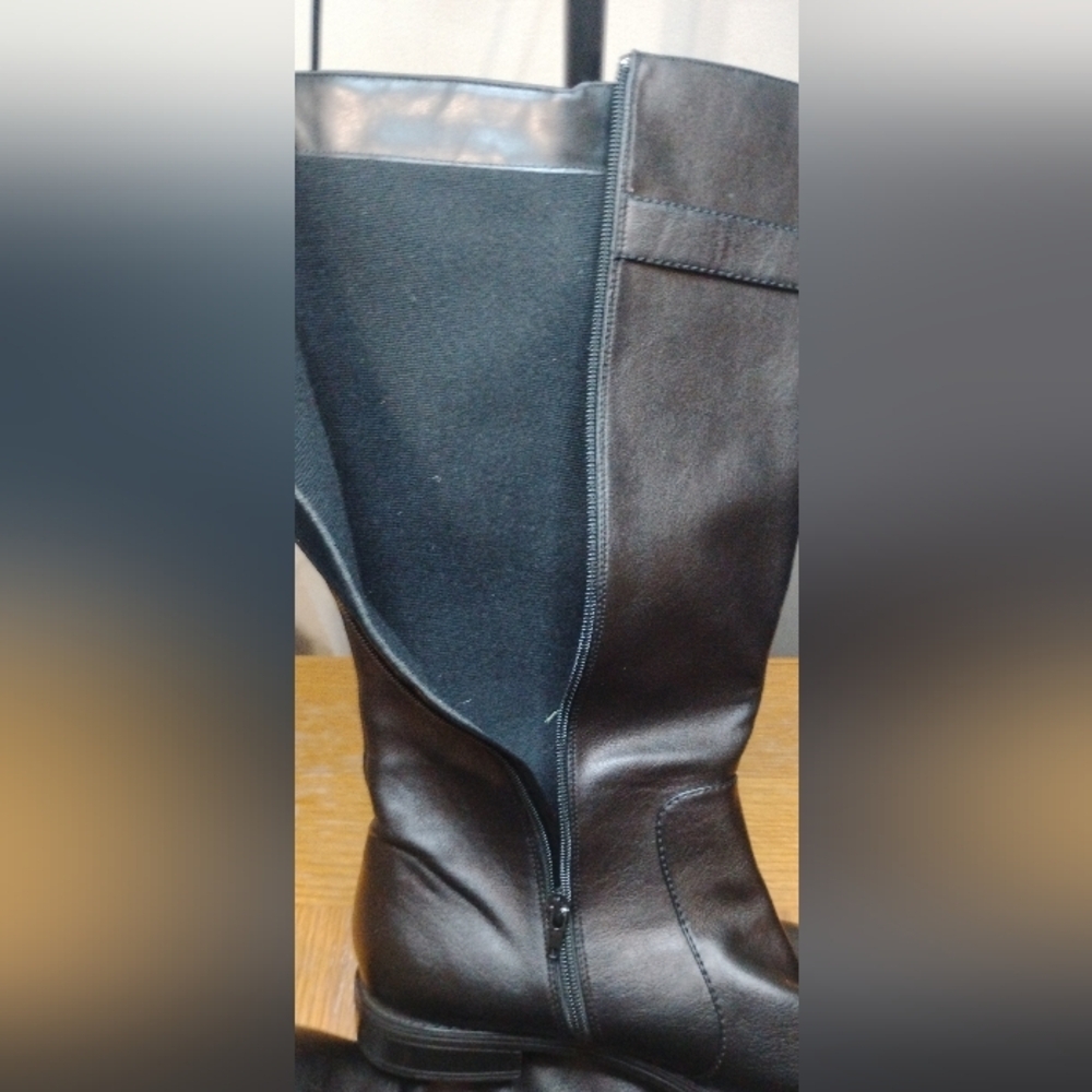 David Tate women’s stallion black polyurethane, tall boot buckle side zip healed - Picture 6 of 15
